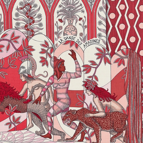 HERMÈS La Danse des Amazones shawl 140cm Cashmere Silk Scarf Rose Pink NWOT - Picture 8 of 9